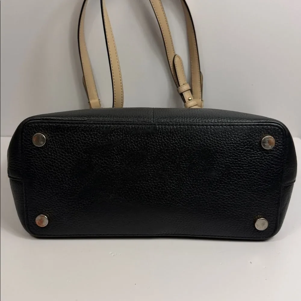 Michael Kors Black Pebbled Leather Tote Bag Beige Straps Large Shoulder Purse